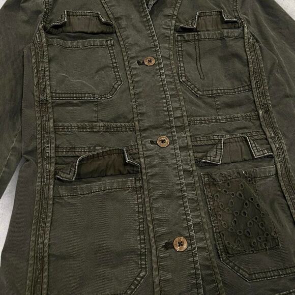 ★ Anthropologie Olive Green Military Style Button-Up Cargo Utility Jacket ★ - Picture 2 of 7